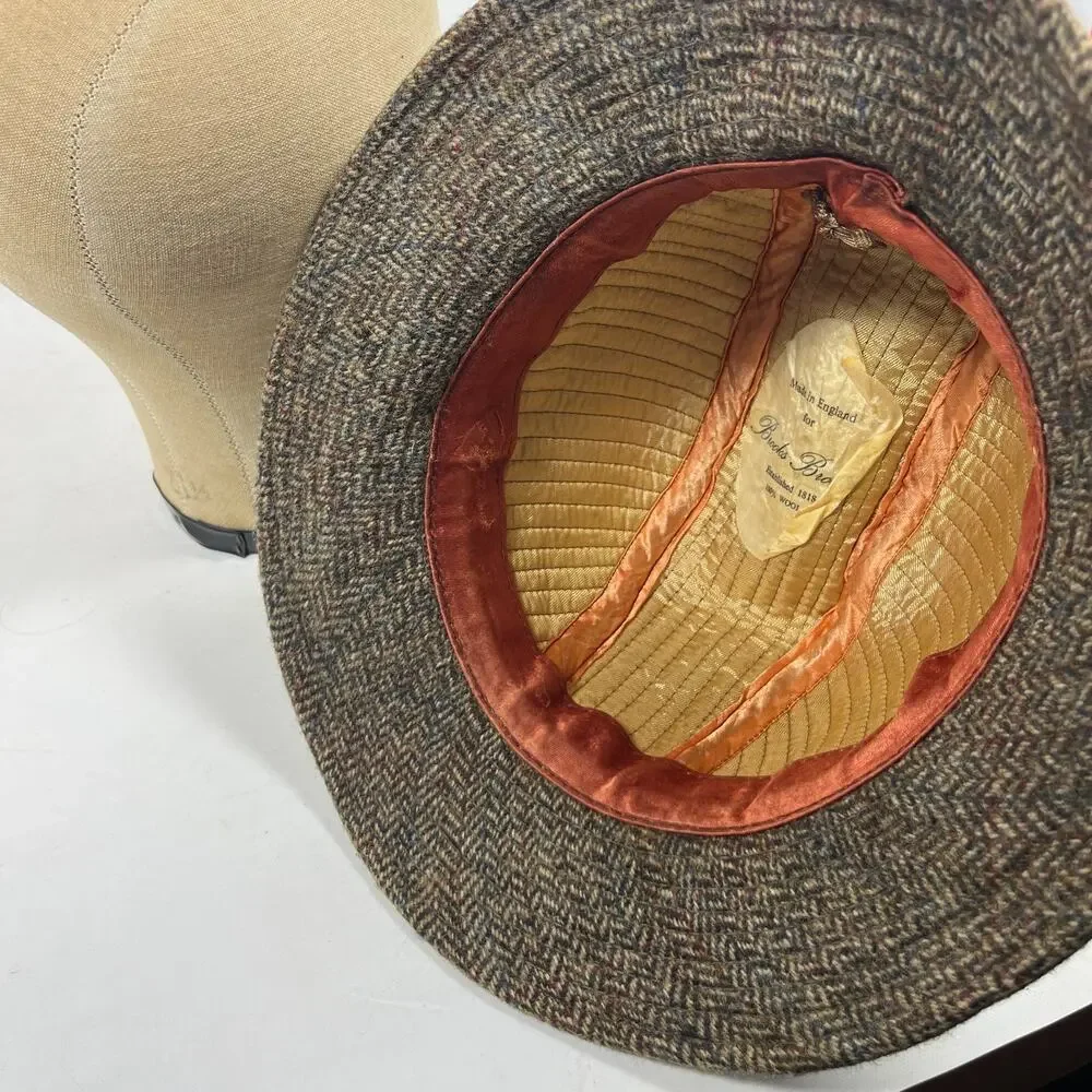 BROOKS BROTHERS Hat Men 7 Wool Herringbone Harris Tweed Bucket Brown England VTG